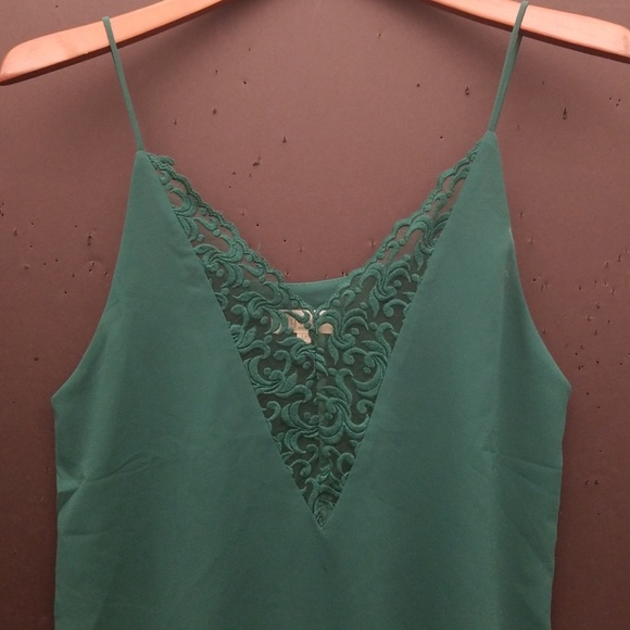 New GREEN LACE chiffon spaghetti strap tank top - Picture 2 of 5
